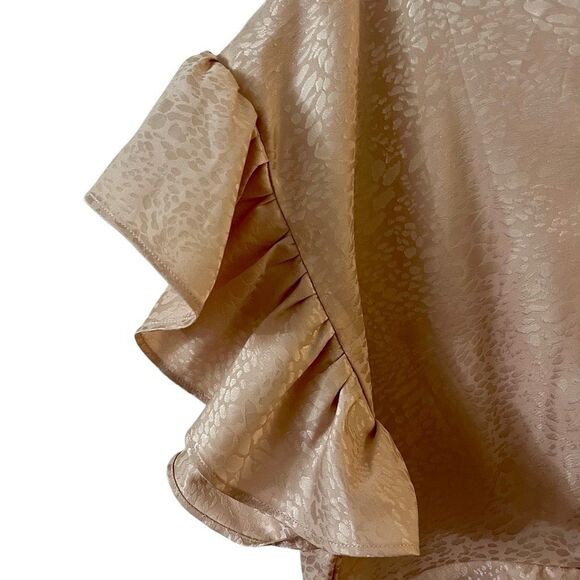 Saylor Brookey Jacquard Blush Pink Mini Ruffled Sleeves‎ Deep Dress V-Neck L NWT - Picture 7 of 16